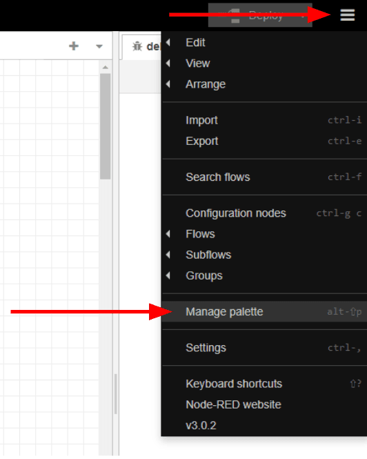 Accessing the palette manager Accessing the palette manager